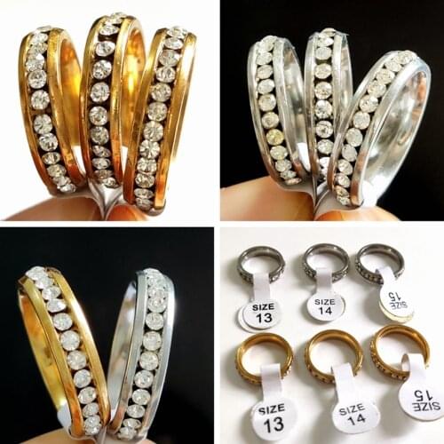 25pcs/lot Small SIZE 3 4 5 Gold Silver 4mm Zircon Stainless Steel CZ Rings Girls Children Charm Ring Kids Party Bag Fillers