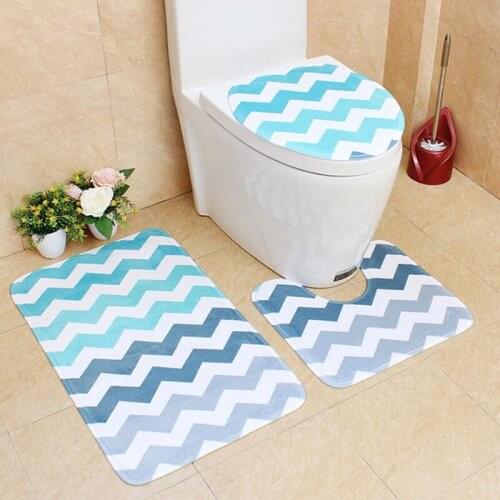 3Pcs/Set Bathroom Mat Anti Slip Kitchen Bath Mat Flannel Bathroom Toilet Rugs Shower Carpets Set Toilet Lid Cover Floor Mat Pad
