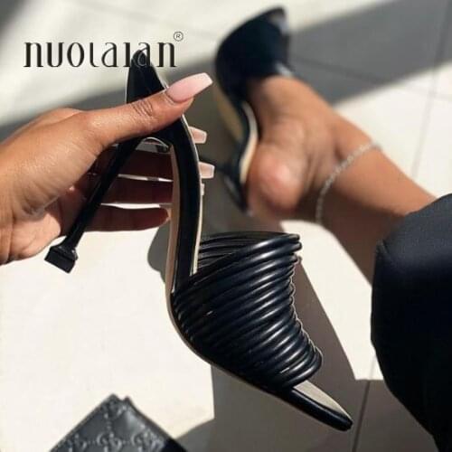 2021 Summer Women Sandals Square Toe Ladies Heel Mules Sexy Thin High Heels Sandals Slippers Female Fashion Woman Shoes 10.5CM