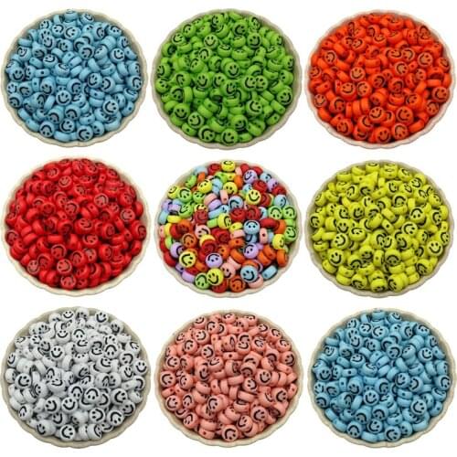 100pcs/Lot 7mm Flat Shape Acrylic Spaced Beads Smile Face Beads For Jewelry Making DIY Charms Bracelet Necklac