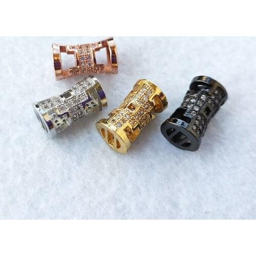 5 Pcs CZ zircon Big Hole Hollow circular column Tube Beads connector for DIY Bracelet Necklace Charms Jewelry Accessories CT504