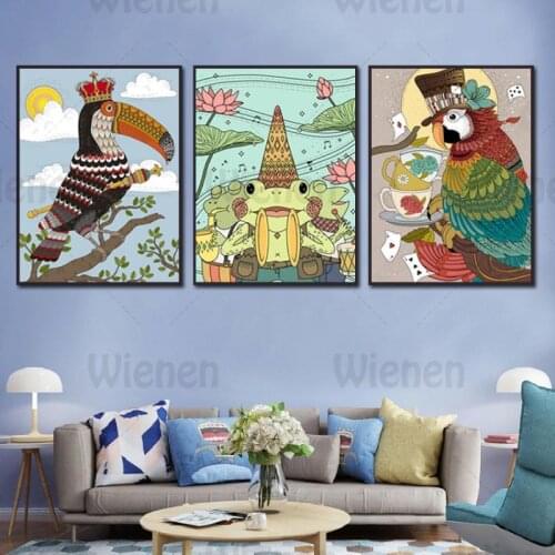 Decor Painting Hand Drawn Pattern Cartoon Animal Fairy Tale Goldfish Parrot Frog Children Poster and Print Wall Child Decoration