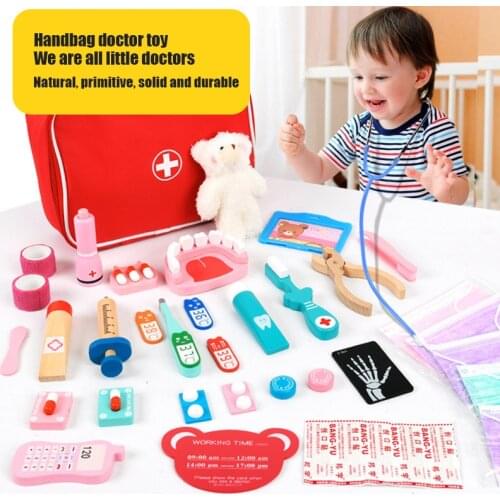 Childrens Wooden Medical Toy Suit Doctor Stethoscope Injection Medicine Box Role Playing Boy Girl Medical Toy Gift