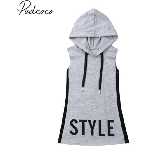 2019 Baby Summer Clothing Toddler Baby Girl Letter Dress Clothes Sleeveless Hooded Straight Sundress Stylish Dress Gown 1-6Y