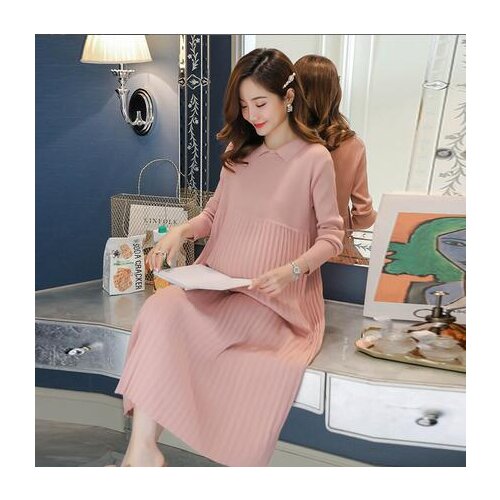Long Knit Maternity Sweater Dress Autumn Winter Fashion Pregnant Women Pullover Straight Dresses Casual Loose Pregnancy Clothes
