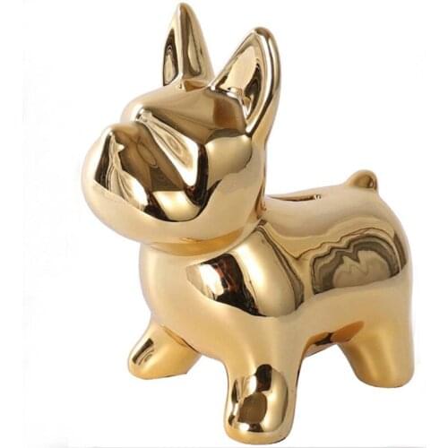 European Ceramic crafts mirror Bulldog cartoon puppy piggy bank access Home Decor for desktop decoration Money Box Fashion