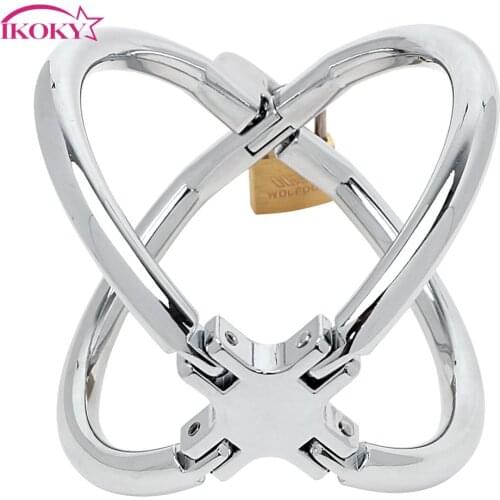 IKOKY Cross Wrist Handcuffs Adult Games Fetish Sex Toys for Women Restraint Stainless Steel SM Bondage Lockable