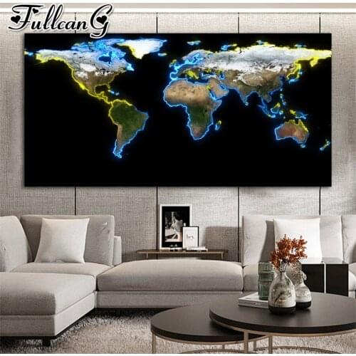 FULLCANG 5d diy full square/round drill large Abstract world map diamond painting mosaic embroidery rhinestone needlework landscape home decor gift FC1863