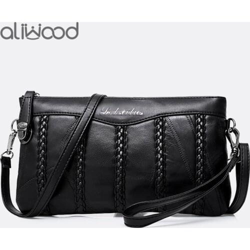 Aliwood Genuine Sheepskin Leather Clutch Women Shoulder Messenger Bags Casual Female Crossbody Bags Purse Embrayage Sac Bolsas