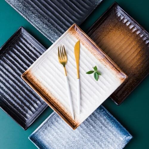 LingAo Western dish Steak Plate Household ceramic plate creative flat plate dishes cutlery plate Japanese breakfast plate