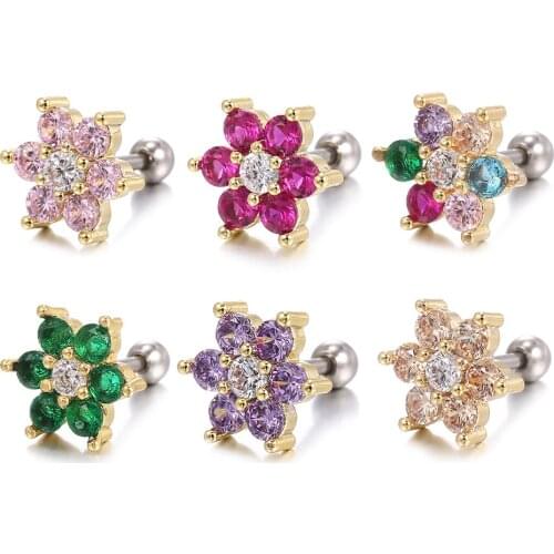 Cute Four Petals Heart Pink CZ Flower Screw Stud Earrings For Women Girls Toddlers Kids Jewelry Aros Aretes