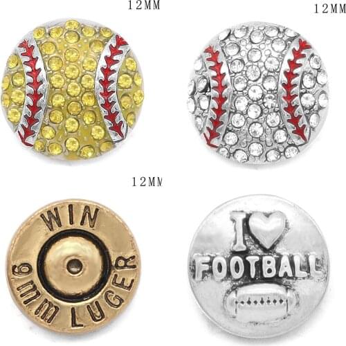 Softball Football Baseball Bullet shell Mini Buttons Charms 12mm Metal Snap Button for snap jewelry XH6210