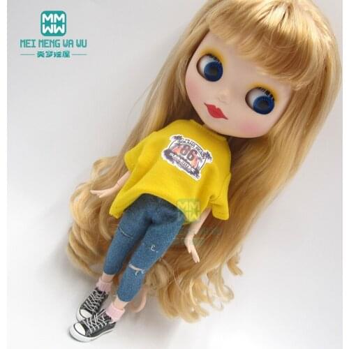 1PCS Blyth Doll Clothes fashion loose t-shirt, jeans for Blyth , Azone, obitsu, FR 1/6 doll