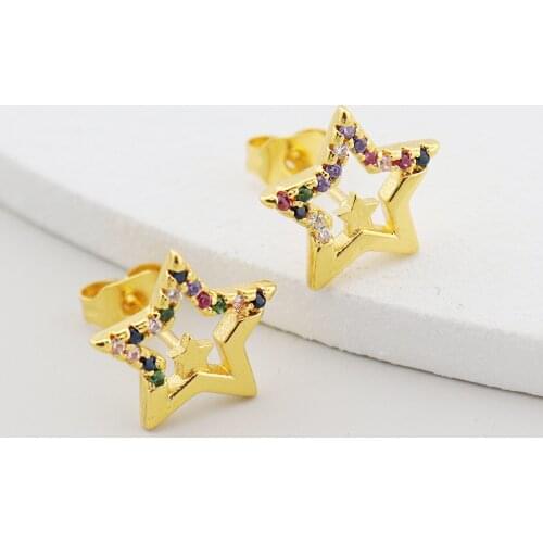 MOFLO Copper Zircon Five-pointed Star Desig Full Diamonds Earrings Mixed Color Zircon Earrings Fashion Jewelry Women