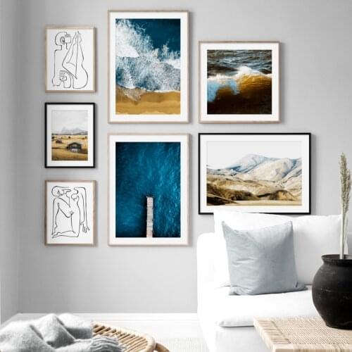 Sea Mountain Beach Houses Wall Art Canvas Painting Landscape Nordic Posters And Prints Wall Pictures For Living Room Home Decor