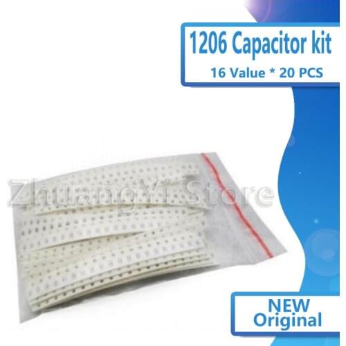 1206 SMD Capacitor assorted kit ,16values*20pcs=320pcs 10PF-22UF Samples kit