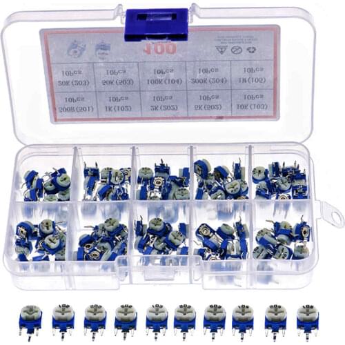 100pcs/box 10Kinds RM063 Horizontal Trimpot Potentiometer Assortment Kit