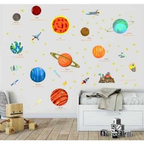 Space Planet Wall Stickers Room Wall Decoration, Bedroom Door Stickers for Childrens Room, Kindergarten Baby PVC Modern Cartoon
