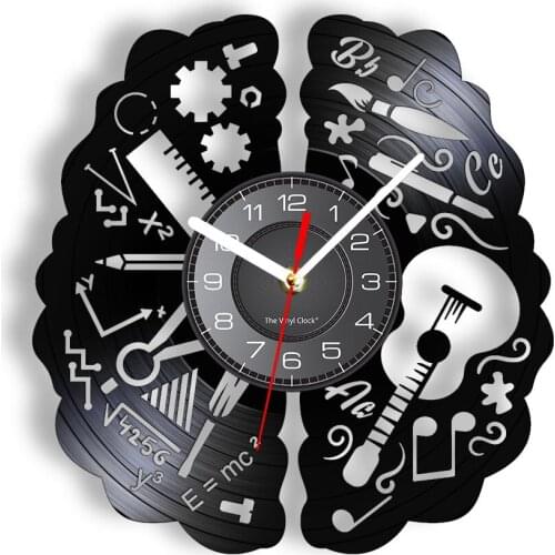 Left & Right Brain Inspired Vinyl Record Wall Clock Arts & Science Sensibility & Sense Creative Wall Watch Home Decor Chic Art