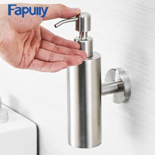 Kitchen Metal Liquid Soap Dispenser 200ML Stainless Steel Wall Mount Mirror Round Base Pump Shower Bathroom Accessories Bottle