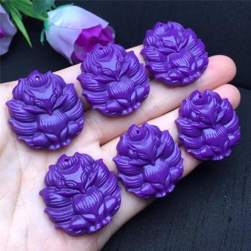 Natural Lepidolite Crystal Carving Nine-tailed Fox Pendant Purple Crystal Little Fox Necklace Pendant Fashion Jewelry Gift