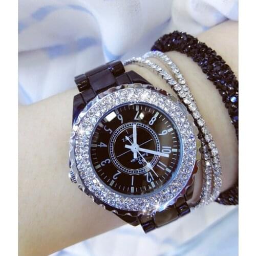 New Arrival BS Brand Full Crystal Stainless Steel Watch Women Luxury Czech Stones Watch Lady Zircon Rhinestone Bangle Bracelet