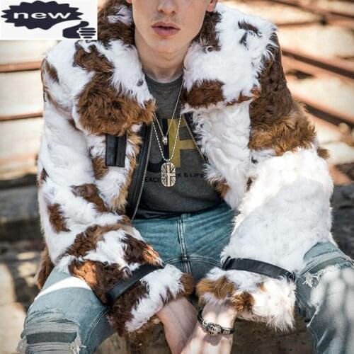 Luxury Mens Runway Natural Sheep Shearling Real Fur Coat Gothic Printed Hip Hop Hairy Wool Aviator Jacket High Street Overcoat