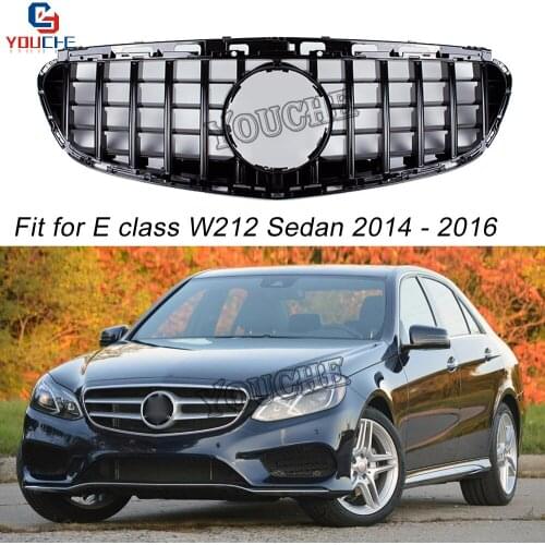 W212 GT Grille Replacement Front Grill for Mercedes E W212 Sports AMG Package 4-door Sedan 2014 2015 2016 Black Grille