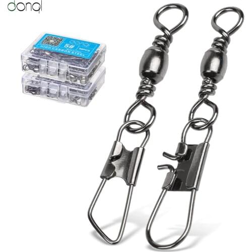 DONQL 10/20/50 Pcs/lot Swivels Interlock Fishing Connector Bearing Rolling Stainless Steel with Snap Fishhook Lure Connector