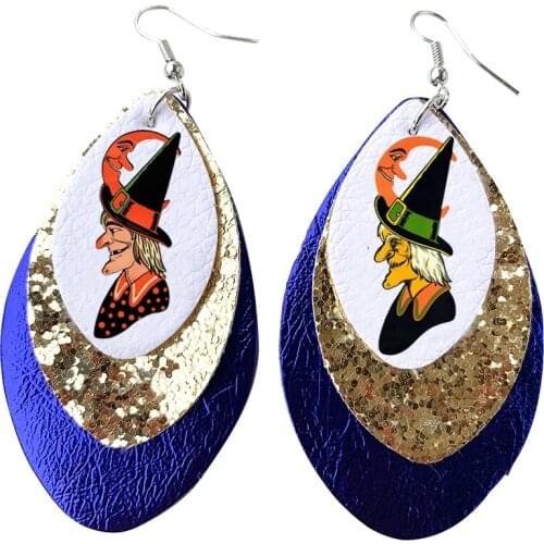 Halloween gearrings guy Vintage Luhrs witch Glitter Faux Leather Earrings Lightweight Leaf Earrings Holiday Gifts