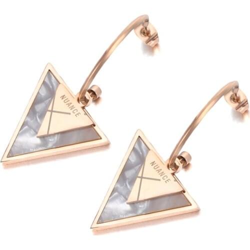 Titanium Stainless Steel Geometric Triangle Earrings For Women Girls Fashion Bohemia White Shell Party Earrings E19180