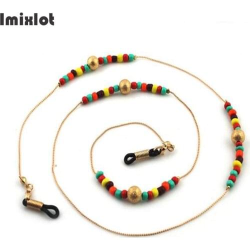 Chic Fashion Reading Glasses Chain Gold Metal Sunglasses Cords Colorful Beaded Eyeglass Chain Antislip Rope for Glasses