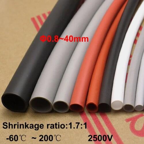 1M Silicone Heat Shrink Tube Dia 0.8~40mm Electrical Connection Electrical Wire Wrap Cable Waterproof Sleeve Shrinkage 1.7:1
