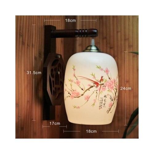 LED Vintage Arm Wall Lamp E27 Jingdezhen Porcelain Lampshade Wood Holder Bedroom Night Light Hotel Lamp Lighting Wall Lights