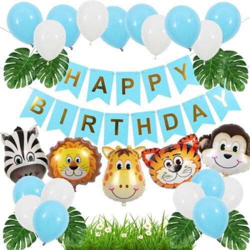Pink Blue Birthday Party Balloons Happy Birthday Letter Banner Jungle Party Anilmal Balloons Event Party Decor Supplies