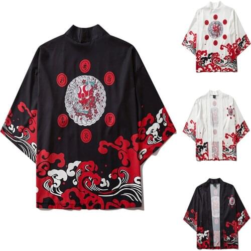 Japanese Kimono Shirts Men Summer Spray Printing Vintage Cardigan Kimono Haori Yukata Oversize Anime Robe