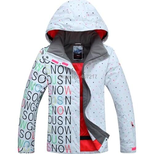 Womens White Ski Jacket Female Letters And Colorful Dots Snowboarding Cycling Snow Coat Lady Black Skiwear Waterproof 10K