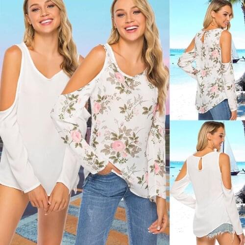 Womens Tops And Blouses Fashion Sexy Off The Shoulder Long-Sleeve Color Printing Tops Casual Plus Size 2Xl Blouse Blusas