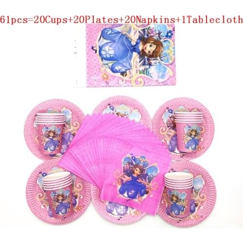 Disney Sofia Princess Theme Birthday Party Decor Paper Plates Cups Napkins Tablecloth Tableware Set Baby Shower Party Supplies
