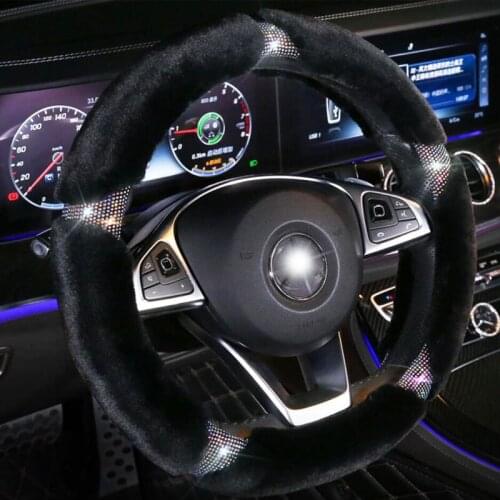 Crystal Winter Plush Auto Car Steering Wheel Covers Creative Diamond Handlebar Cover Fit for Women Ladies Girls Car Accessories