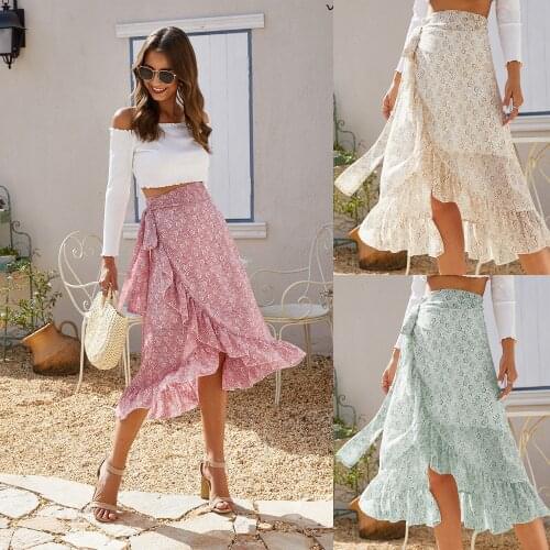 HUAYASX Long Skirts Irregular Floral Chiffon Skirt Womens Skirt Chiffon Ruffled Irregular Women Clothingd Flower Leaf Pattern