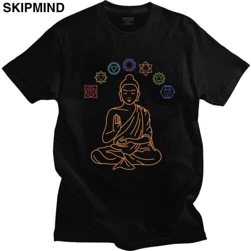 Seven Chakras Meditating Buddha T Shirt Men Cotton Graphic T-shirt O-neck Short Sleeve Buddhism Mandala Tee Tops Fitted Apparel
