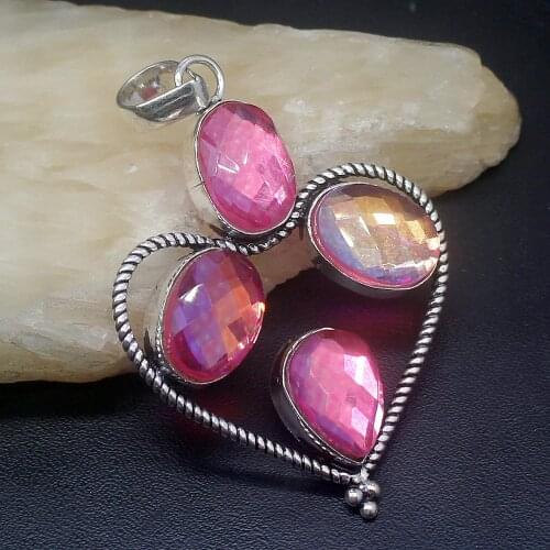 Gemstonefactory Jewelry Big Promotion 925 Silver Heart Shape Gems Mystical Topaz Women Ladies Gifts Necklace Pendant 0580