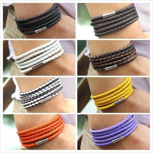 Hand-woven multi-layer white leather bracelet charm trend couple leather bracelet fashion sexy chain link male charm