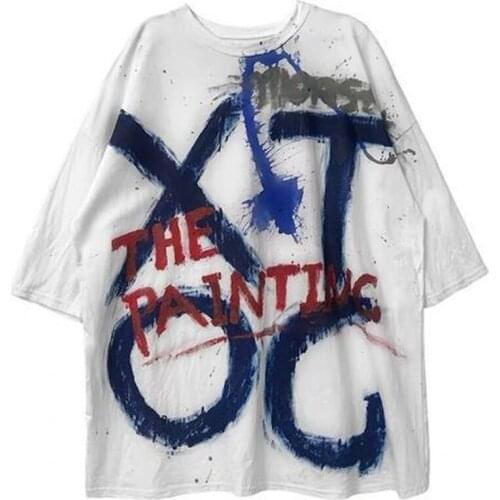 Mens and Womens Summer New Dark Trend Hip-hop Ins Graffiti Printing Student Korean Loose T-shirt Free Shipping