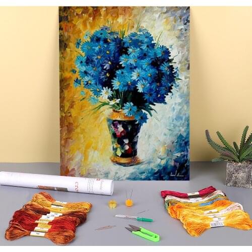 Blue Dream Printed Water-Soluble Canvas 11CT Cross Stitch DIY Embroidery Kit DMC Threads Handicraft work Handmade Decor