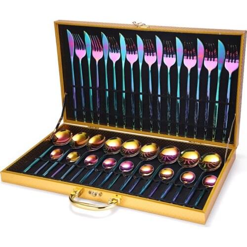 Gold Cutlery Set Steak Knife Fork Coffee Spoon Teaspoon 24Pcs/set Stainless Steel Home Dinnerware Knife Fork Spoon Set Tableware