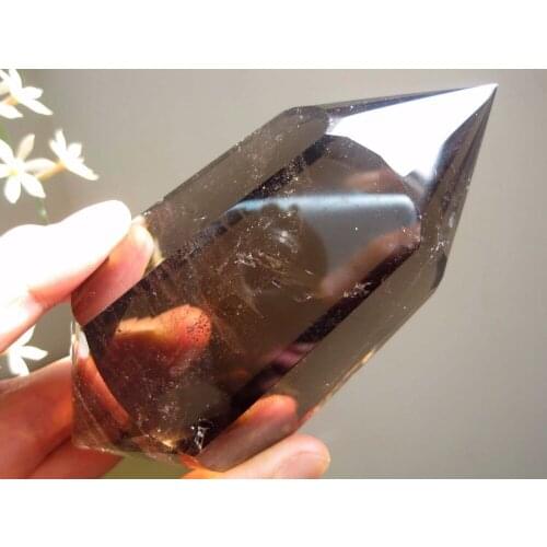 Natural smoking quartz point Vogel Style Smoky Crystal 6+24 sided Wand 9-10cm