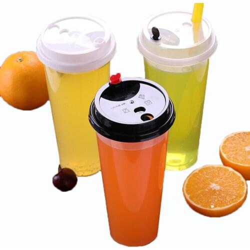 Disposable Plastic Cups with Lids Juice Coffee Milky Tea For Party Weddings Thicken Cold Drinks Cup Clear 700ml/24oz 50pcs/set