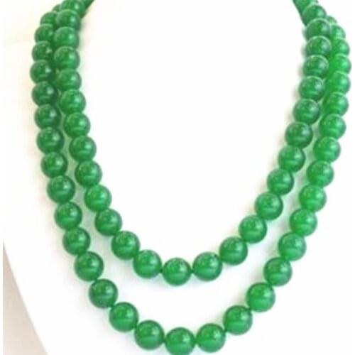 Wholesale price green chalcedony jades stone 10mm round beads necklace for women semi-precious long chain jewelry 35inch MY5332